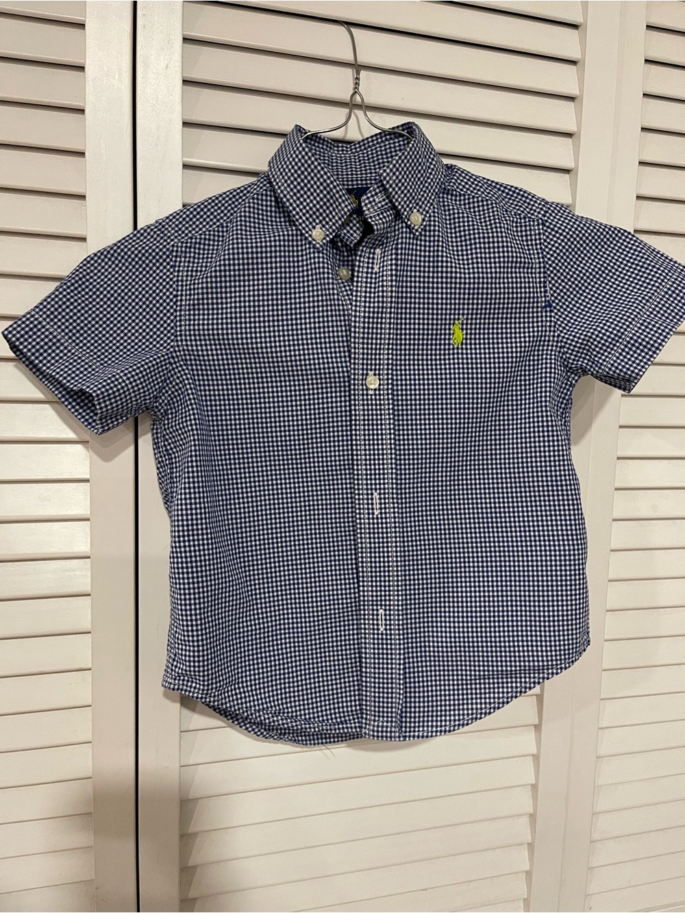 Ralph Lauren Navy and White Gingham Short-Sleeve Button-Down Shirt